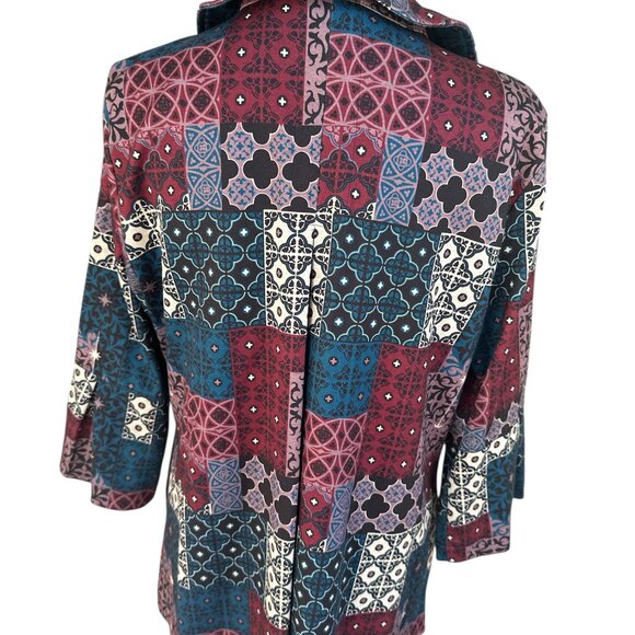 Multiples Large Multicolor Pattern Block 3/4 Sleeve Button Lined Jacket - Picture 4 of 6